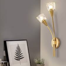 Novelty Crystal Wall Lamps Metal 2 Light Wall Light Fixture In Brass For Bedroom And Living Room Takeluckhome Com