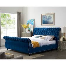 Find bed frame in beds & mattresses | buy or sell a bed or mattress locally in halifax. Evora Blue Velvet Upholstered Crystal Button Tufted Sleigh Bed On Sale Overstock 28234773