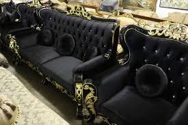 Black And Gold Couch Set Queen Ann Black Gold Leaf Finish Hand Carved Italian Style Sofa Set Italian Style Sofas Sofa Set Italian Style