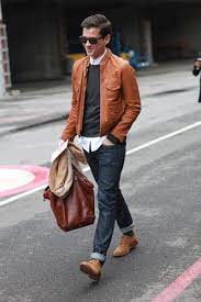 Rolled Up Jeans And Desert Boots Leather Jacket And Vintage Man Bag Match Made In Heaven Mens Outfits Leather Jacket Outfit Men Well Dressed Men