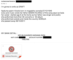 You can give them a call, but it would be better to write a formal letter to explain your situation. Ostinato Records On Twitter 9 Here Is The Email Correspondence With Mohamed Karama Son Of Faadumo Qaasim Providing Me With His Bank Details To Make A Payment And Returning A Signed Contract