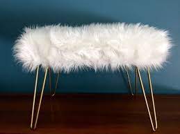 Hollywood Regency Faux Fur White Bench With Gold Hairpin Legs Etsy Mobel