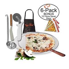 Tiger Chef 12inch Pizza Supplies Set Includes Pizza Pan Screen Wheel Server Ladle Apron 12 Pizza Saver Bags C Homemade Pizza Make Your Own Pizza Pan Pizza