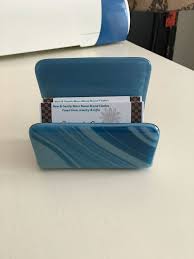 Design custom business card holders to make a fabulous first impression on colleagues, clients, and potential business partners. Blue Fused Glass Business Card Holder Swirled Blue Glass Etsy Fused Glass Business Card Holders Card Holder