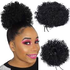 Use pins to arrange the curly ends. Armmu Afro Kinky Curly Hair Bun Wrap Drawstring High Puff Ponytail Short Updo For Natural Hair With 2 Clips 1b Buy Online In Aruba At Aruba Desertcart Com Productid 94944011
