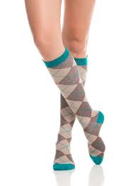 Women S All Over Argyle Brown Teal Cotton Knee High Compression Socks Cotton Compression Socks Womens Compression Socks