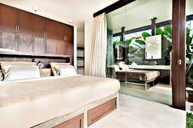 Check out our master bedroom and bathroom in our new texas home! Glass Bathroom Walls For Master Suite Separation
