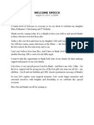 Check spelling or type a new query. Birthday Party Welcome Speech 50th Birthday Speech Debut Party Welcome Speech