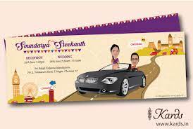 Cruising From Chennai To London In A Bmw The Invitation Was Designed To Showcase The Groom S Love Indian Wedding Invitations Creative Invitations Invitations