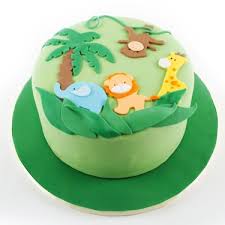 Single Layer One Year Birthday Cake For Baby Boy 1 Year Jungle Animal Cake Baby Birthday Cakes Jungle Theme Cakes Safari Birthday Cakes