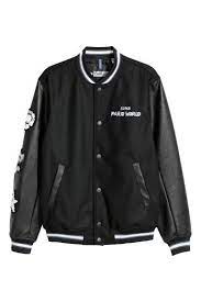 Baseball Jacket With Appliques Black Super Mario Men H M Us Leather Baseball Jacket Baseball Jacket Mens Jackets