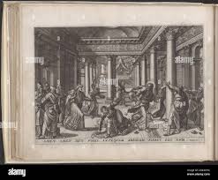 Jews in the temple throw stones to Christ. In the temple, Jewish men's  stones to throw to Christ, after Christ has done the ruling that he was  already there for Abraham Stock