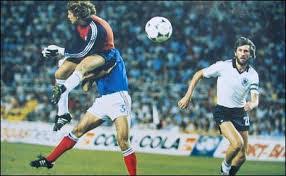 The west german goalkeeper, schumacher, comes off his line and charges right into french defender battiston in the 1982 world cup. La Senyera Twitterissa Battiston Managed To Reach The Ball First And Flicked It However Schumacher Leapt Into The Air As The Ball Sailed Past Him Schumacher Flying Through The Air Collided Dangerously