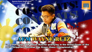 Congratulations Arena Fide Master Wayne Ruiz for qualifying in the Grand  Finals of 2023 National Age Group Chess Championships in the Philippines.  This is one of the biggest chess tournaments for Filipino