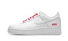 Embroidered logos at eyestay and heel with debossed printed logo at side. Nike Air Force 1 Low Whitesupreme Cu9225 100 Wethenew