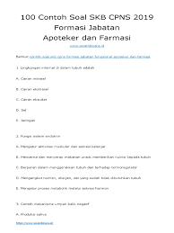 Tryout online 1500 soal skd — disini. 100 Contoh Soal Skb Cpns 2019 Formasi Jabatan Apoteker Dan Farmasi