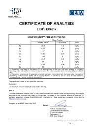 The standard reference materials certificates comprise the mean values of each element. Ec681k Certificate European Reference Materials