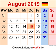 2019 bukan tahun kabisat, itu memiliki 365 hari. Kalender August 2019 Als Pdf Vorlagen