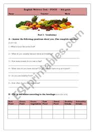 Let's look at an example of what you can expect from this section. Test About Food Esl Worksheet By Tancredo