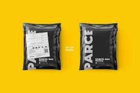 Download Parcel Mailing Shipping Bag 4 Psd Plastic Packaging Design Bag Mockup Delivery Bag