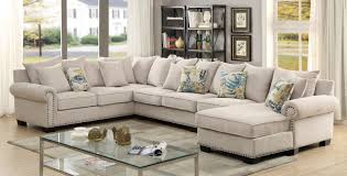 Build your perfect room with configurations of nearly every shape. Cm6156 3 Pc Skyler Ivory Fabric Sectional Sofa With Nail Head Trim Accents
