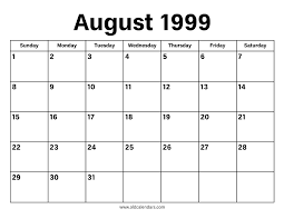 Linking page for schedule listings from august 1999. August 1999 Calendar Printable Old Calendars
