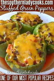 Gefullte Grune Pfeffer Die Kochin Des Sudens Food Mit Bildern Gefullte Paprikaschoten Rezeptideen Gefullte Grune Paprika