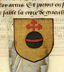 ecutcheon decorated with heraldry of taulas de la montagne or a globe sable encircled gules a cross of the last noms armes et heraldry coat of arms art