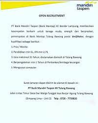 The recruitment process is free of charge. Lowongan Kerja Pt Bank Mandiri Taspen Kk Tulang Bawang Karir Bandar Lampung