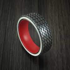 Black Zirconium Hot Rod White Wall Tire Tread Spinner Ring With Cerakote Sleeve Custom Made Band Custom Wedding Rings Black Zirconium Engagement Rings Sapphire
