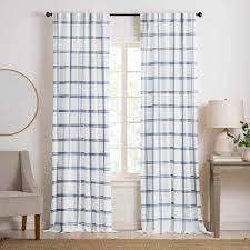 These solid curtain panels are seven feet long. Farmhouse Living Double Windowpane Plaid Room Darkening Window Curtain Panel Elrene Home Fashions Target