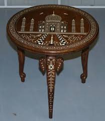 Antique chakki coffee table, wooden round carved home decor side table/indian handicraft handmade side planter,beautifull solid indian table. Rare Anglo Indian Export Taj Mahal Elephant Rosewood Inlaid Side Lamp Wine Table Vinterior