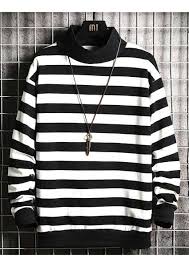 Black And White Strips Design Black White Stripe High Neck Sweatshirt Com Imagens Moletons Blusas Camisa