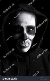 Scary Skeleton On Black Background Stock Photo 114717649