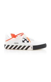 Off White Vulcanized Striped Canvas Low Top Sneakers Off