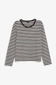 Black And White Striped Tops For Ladies Monki Image 1 Of Soft Long Sleeved Top In Black