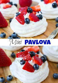 Mini Pavlova Recipe Crispy Meringue Made Into Single Servings Topped With Fresh Whipped Cream And Berrie Pavlova Recipe Pavlova Recipe Easy Dessert Recipes