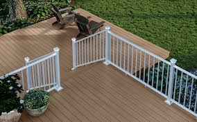 Brown and white deck railing. Alx Classic Railing Deckorators