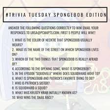 Oct 25, 2021 · now that cartoons are not only for children, it is only fitting to know some cartoon trivia questions just so you'll have something ready when the need arises. Ursa Waco Are You A Spongebob Fan Here S Your Chance To Prove It Happy Triviatuesday Be One Of The First 5 People To Answer The Following Questions To Win A Prize