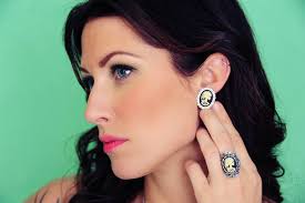 Cream and Black Lady Skeleton Cameo Ring, Day of the Dead Jewelry