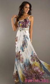 White Long Flowy Dress With Artsy Colorful Designs Printed Prom Dresses Prom Dresses Long Formal Dresses Long