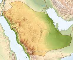 Dafra park is situated south of fifa mountains. Saudi Arabia Physical Map