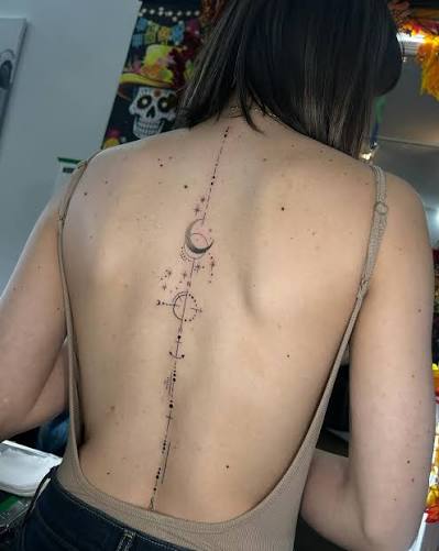 I created this tattoo for my friend, who designed it herself. It features Morse code representing her faith in God, her zodiac constellation (Scorpio), and symbols for her family members.✨ #customtattoo #finelinetattoo #