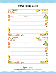 Free Printable Citrus Recipe Cards The Cards Are Editable In Adobe Reader Download Them F Recipe Cards Template Printable Recipe Cards Recipe Book Printables