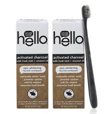Hello Oral Care Activated Charcoal Whitening Fluoride Toothpaste Twin Pack Bpa Free Black Toothbrush