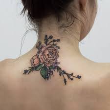 63 Beautifull Flower Tattoo Designs By Olga Nekrasova Gettattoed Com Back Of Neck Tattoo Neck Tattoos Women Girl Neck Tattoos