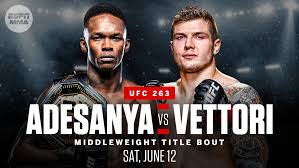 Ufc 263 is an upcoming mixed martial arts event produced by the ultimate fighting championship that will take place on june 12, 2021 at a tba location. Espn Mma On Twitter Middleweight Champion Israel Adesanya Returns To His Division In A Rematch With Marvin Vettori At Ufc 263 Dana White Told Bokamotoespn Https T Co M9a8wwvqnn