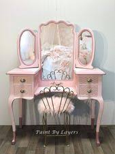 Girls Pink Vanity With Trifold Mirror Dressing Table Vanity Chair Vanity Set Makeup Table In 2020 Girly Room Decor Pink Vanity Pink Dressing Tables