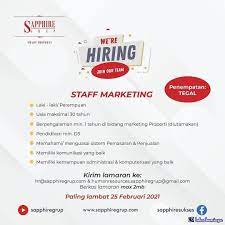 Informasi loker terbaru di tahun 2021. Sapphire Group Membuka Lowongan Pekerjaan Dengan Posisi Staff Marketing Di Bulan Februari 2021