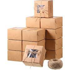 Amazon Com 50 Pieces Brown Bakery Box And 80 M Rope With Display Window Paper Board Cardboard G Bakery Box Dessert Boxes Packaging Christmas Cookies Packaging